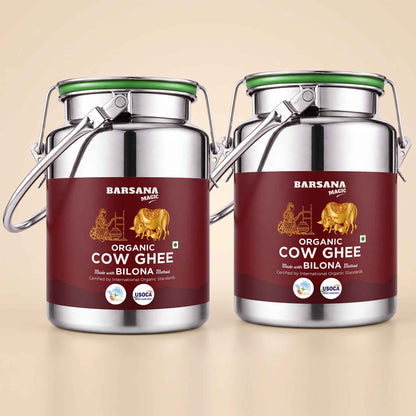 Organic Bilona Cow Ghee Dolchi 2.5L | Stainless Steel Family Saver Pack