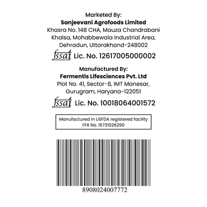 Barsana Magic and Back of a product label with Sanjeevani Agrofoods Limited and Fermentis Lifesciences Pvt. Ltd contact information, license numbers, and a barcode.