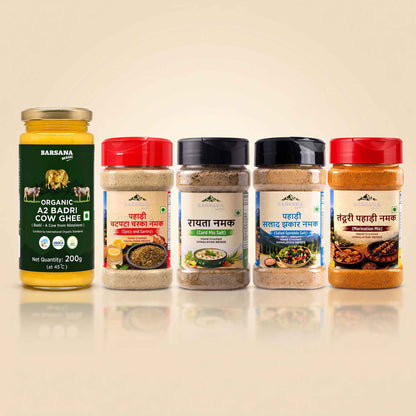 Organic A2 Badri Cow Ghee 200g + Himalayan Pahadi Namak Pack of 4