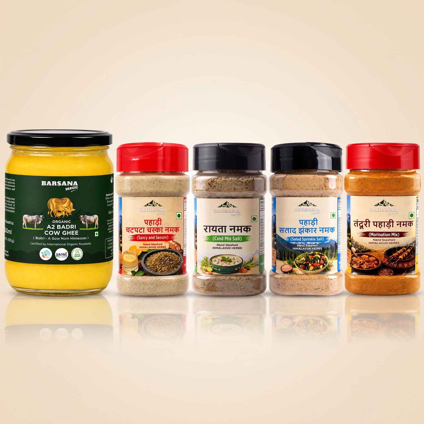 Organic A2 Badri Cow Ghee 500ml + Himalayan Pahadi Namak Combo (Pack of 4)
