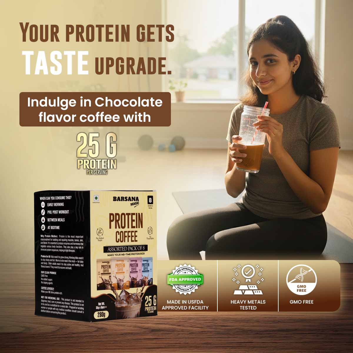 Barsana Magic and indulge in chocolate flavor coffee with protein coffee assorted pack