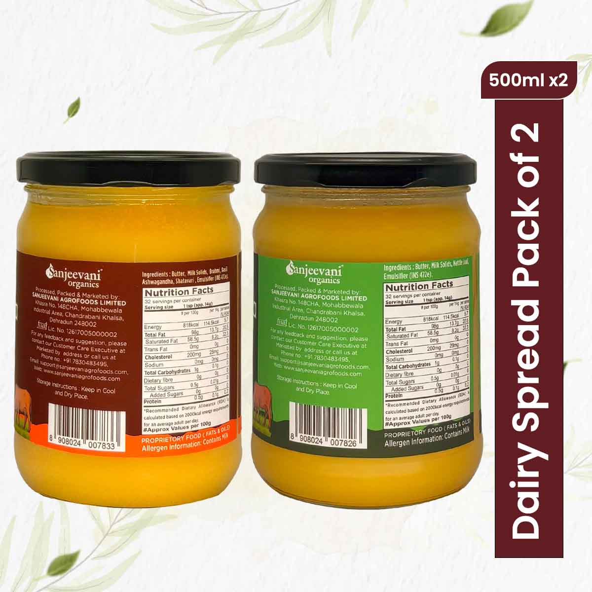 Barsana Magic and Two jars of dairy spread with labels and a text box indicating 'Dairy Spread Pack of 2' on a white background.