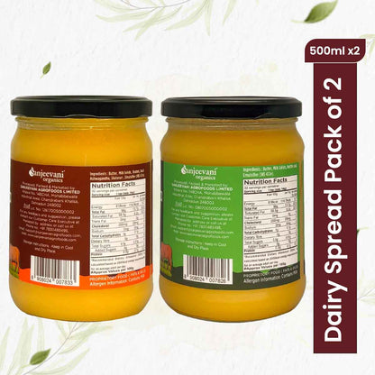 Barsana Magic and Two jars of dairy spread with labels and a text box indicating 'Dairy Spread Pack of 2' on a white background.