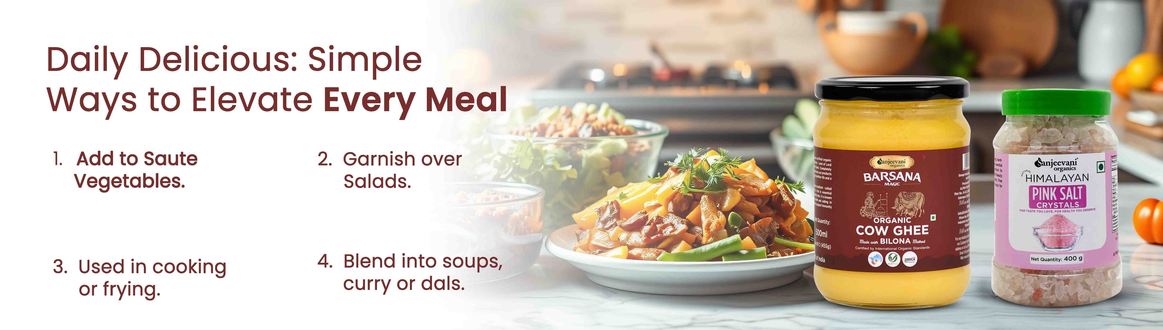 Barsana Magic and Two jars of Manzana products on a table with a blurred background of food.