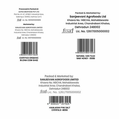 Barsana Magic and Back label of a product with branding and certification details on a white background