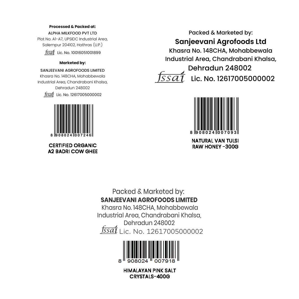 Barsana Magic and Back of a product packaging with Sanjeevani Agrofoods Ltd branding and product details.