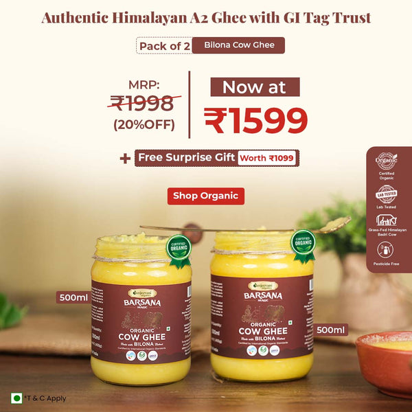 Organic Bilona Cow Ghee 500mlx2 | Free Surprise Gift