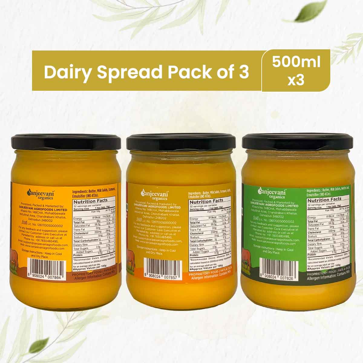 Barsana Maic and Three jars of dairy spread with labels on a white background
