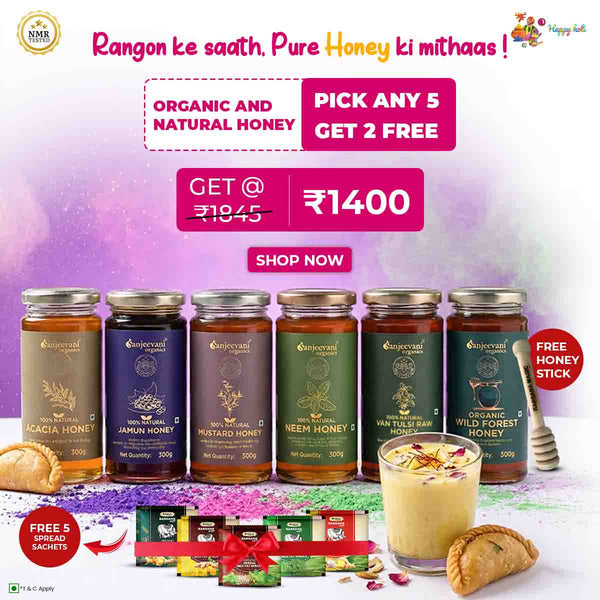 Pick Any Honey 5 at ₹1400 | Get 2 Free Honey & 1 Honey Stick