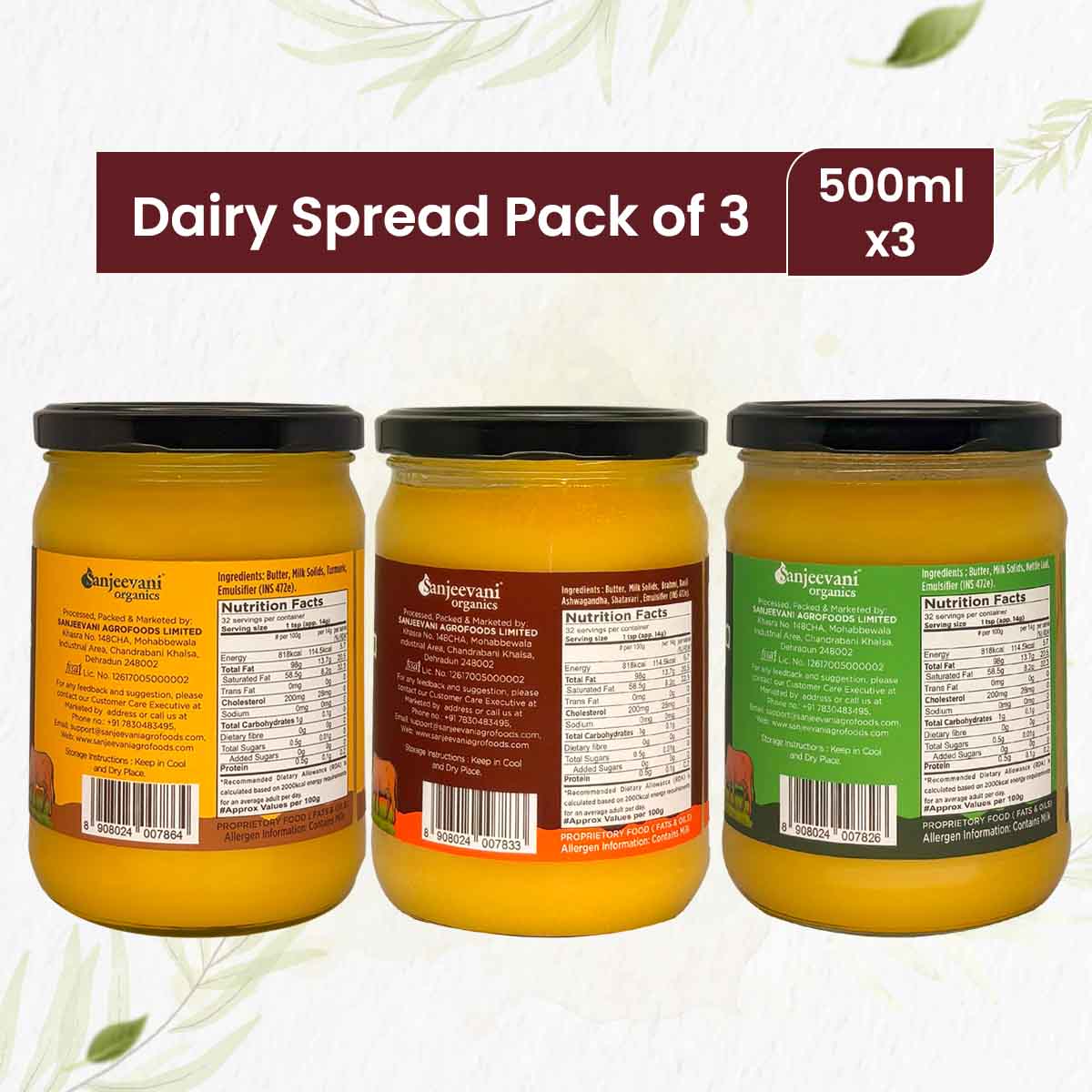Barsana Magic and Three jars of dairy spread with labels on a white background