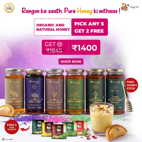 Pick Any Honey 5 at ₹1400 | Get 2 Free Honey & 1 Honey Stick