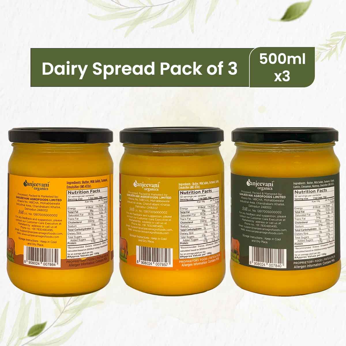 Barsana Magic and Three jars of dairy spread with labels on a white background
