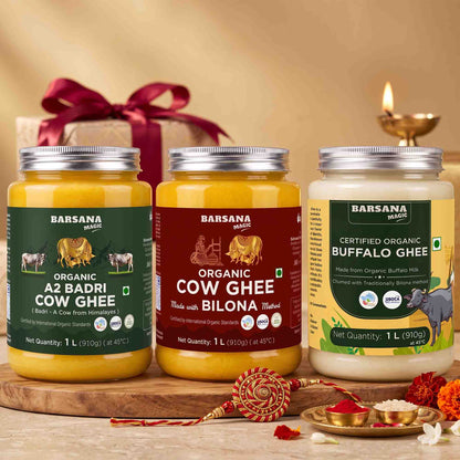 Organic A2 Badri, Bilona, Buffalo Ghee - Pack of 3 - 1L