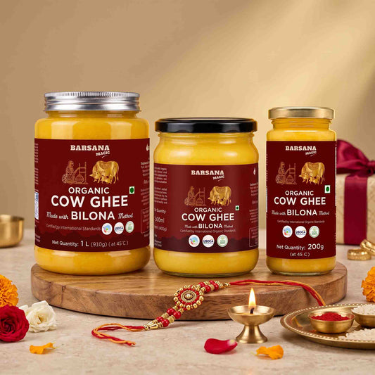 Organic Bilona Cow Ghee - Pack of 3 - 200g, 500ml, 1L