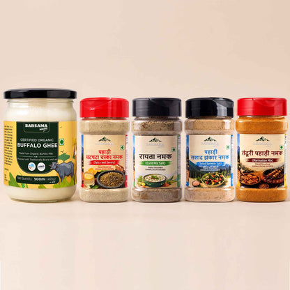 Organic Buffalo Ghee 500ml + Himalayan Pahadi Namak Pack of 4