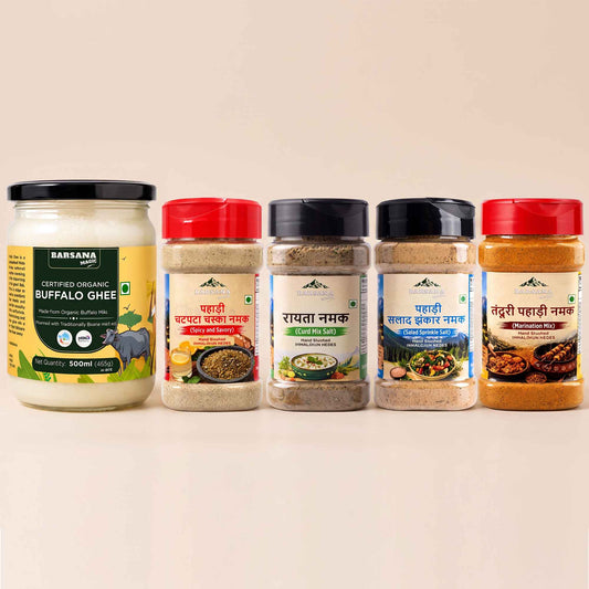 Organic Buffalo Ghee 500ml + Himalayan Pahadi Namak Pack of 4