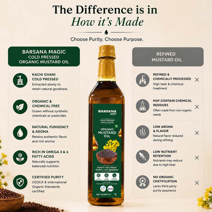 Cold Pressed Kachi Ghani Organic Mustard Oil 1L