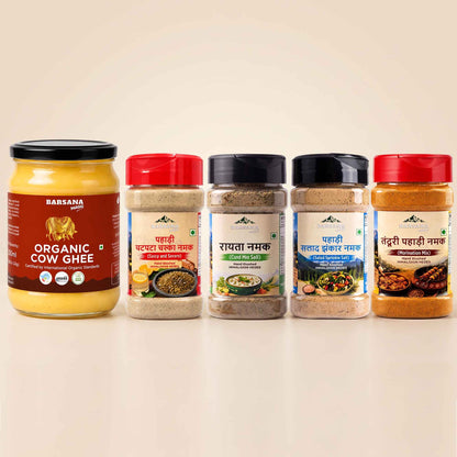 Organic Cow Ghee 500ml + Himalayan Pahadi Namak Pack of 4