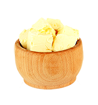 Barsana Magic and Wooden bowl filled with butter on a white background