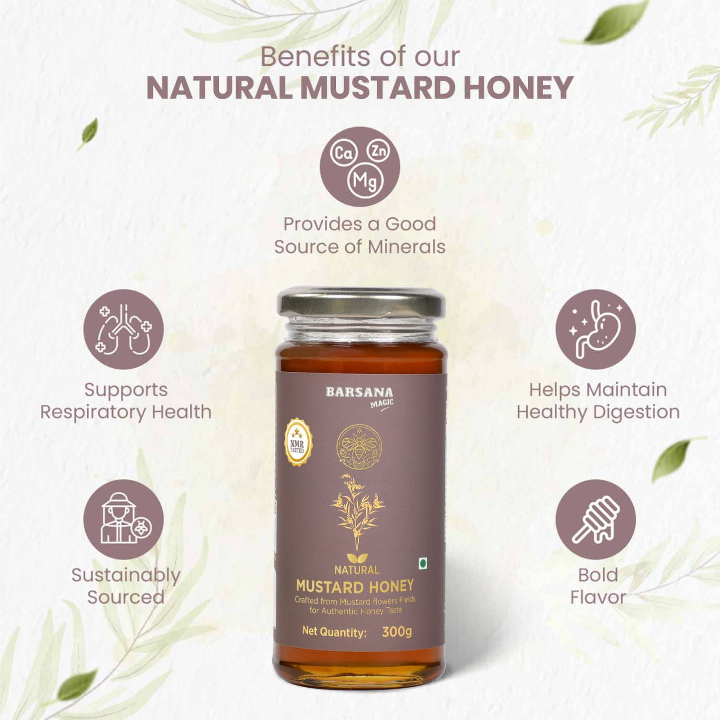 Natural Mustard Honey and Van Tulsi Raw Honey (Pack of 2) - Get Free 5 Sachets & Honey Stick