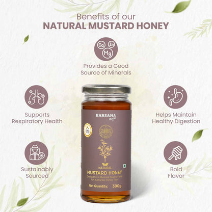 Natural Mustard Honey and Van Tulsi Raw Honey (Pack of 2) - Get Free 5 Sachets & Honey Stick