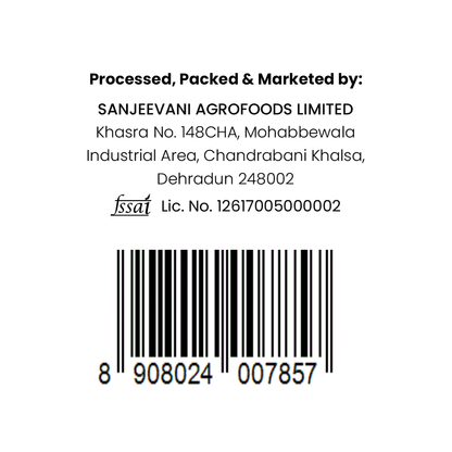 Barsana Magic and Sanjeevani Agrofoods Limited label with contact information and barcode on a white background
