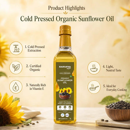 Cold Pressed Sunflower Oil 1L | Certified Organic
