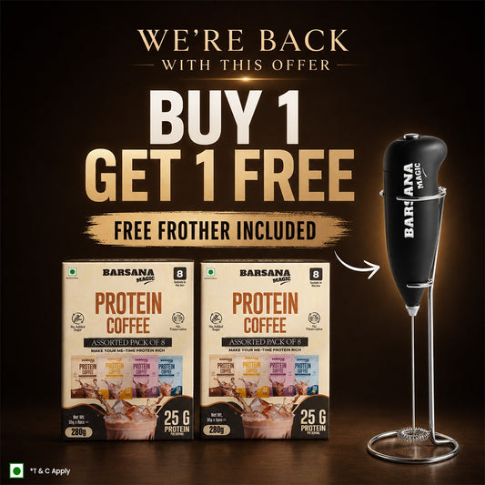 Assorted Whey Protein Coffee Pack (Vanilla, Mocha, Latte & Chocolate) | Buy 1 Get 1 Free + Free Frother