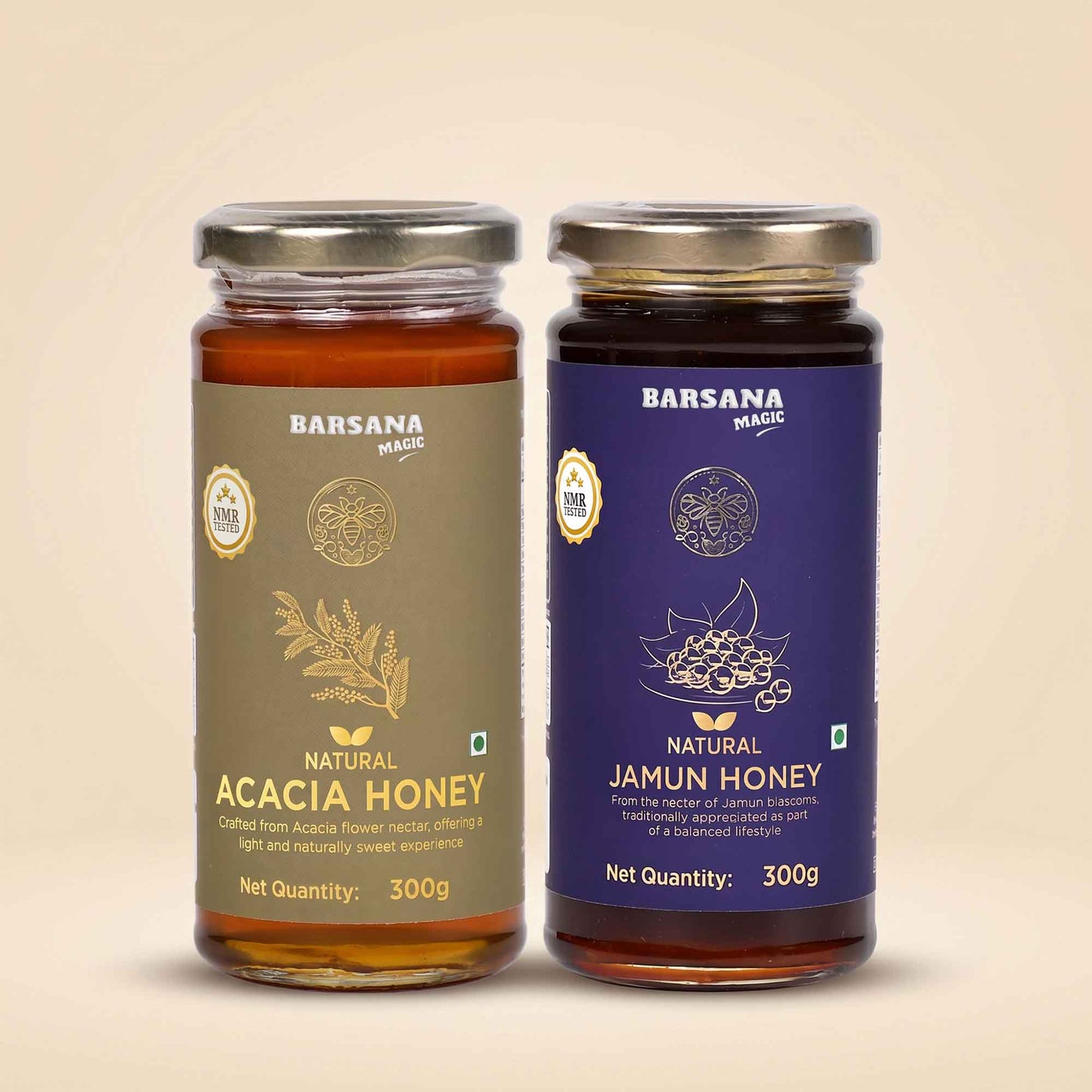 Natural Acacia Honey and Jamun Honey (Pack of 2) - Get Free 5 Sachets & Honey Stick