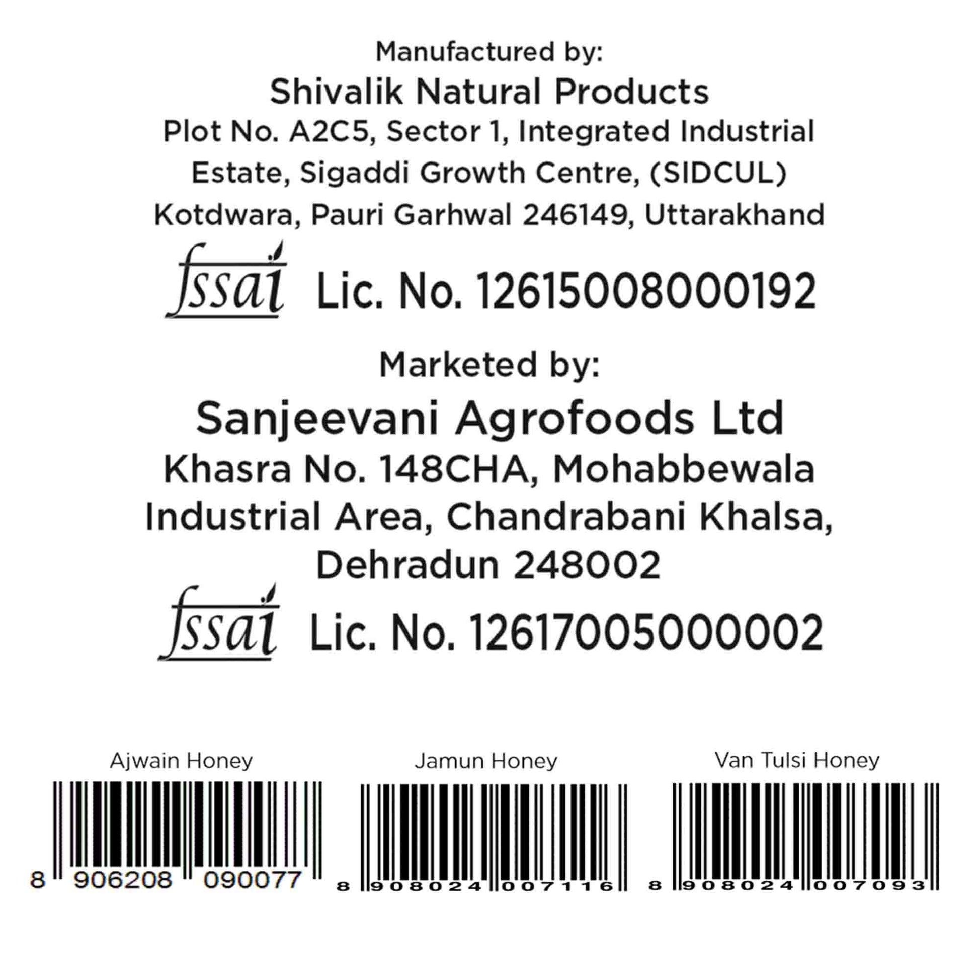 Barsana Magic and Product label with Shivalik Natural Products and Sanjeevani Agrofoods Ltd information, including SSFAS logos and barcodes.