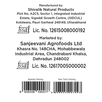 Natural Ajwain Honey and Van Tulsi Raw Honey (Pack of 2) - Get Free  5 Sachets & Honey Stick