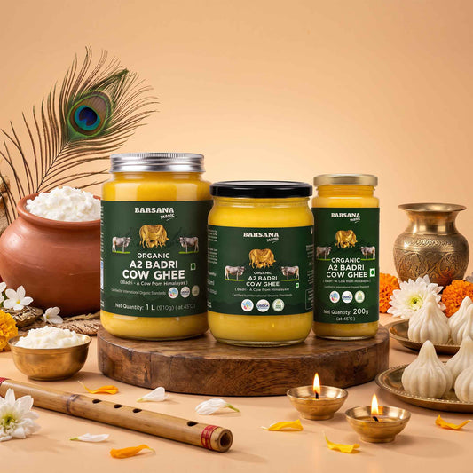 Organic A2 Badri Cow Ghee - Pack of 3 - 200g, 500ml, 1L