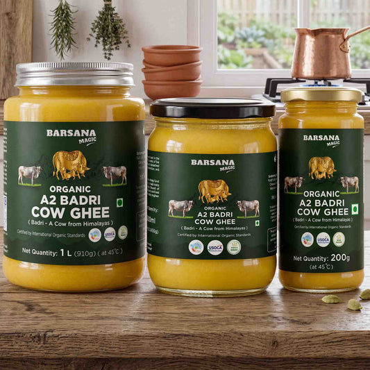 Organic A2 Badri Cow Ghee - Pack of 3 - 200g, 500ml, 1L