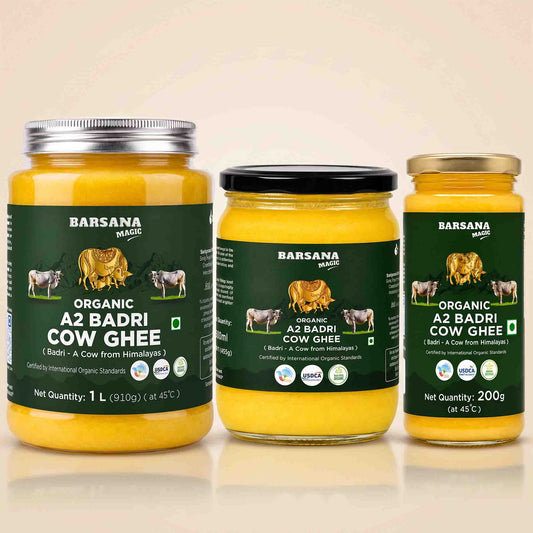 Organic A2 Badri Cow Ghee - Pack of 3 - 200g, 500ml, 1L