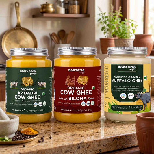Organic A2 Badri, Bilona, Buffalo Ghee - Pack of 3 - 1L