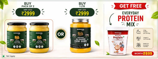 Promotional banner for Barnana products with pricing and free protein mix offer.