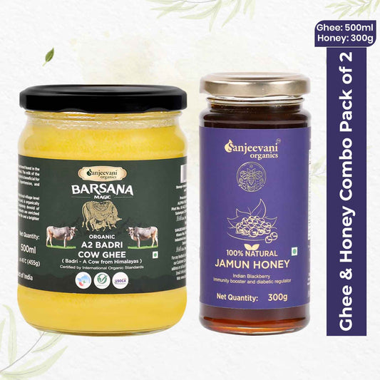 Organic A2 Badri Cow Ghee and 100% Natural Jamun Honey (Pack of 2)
