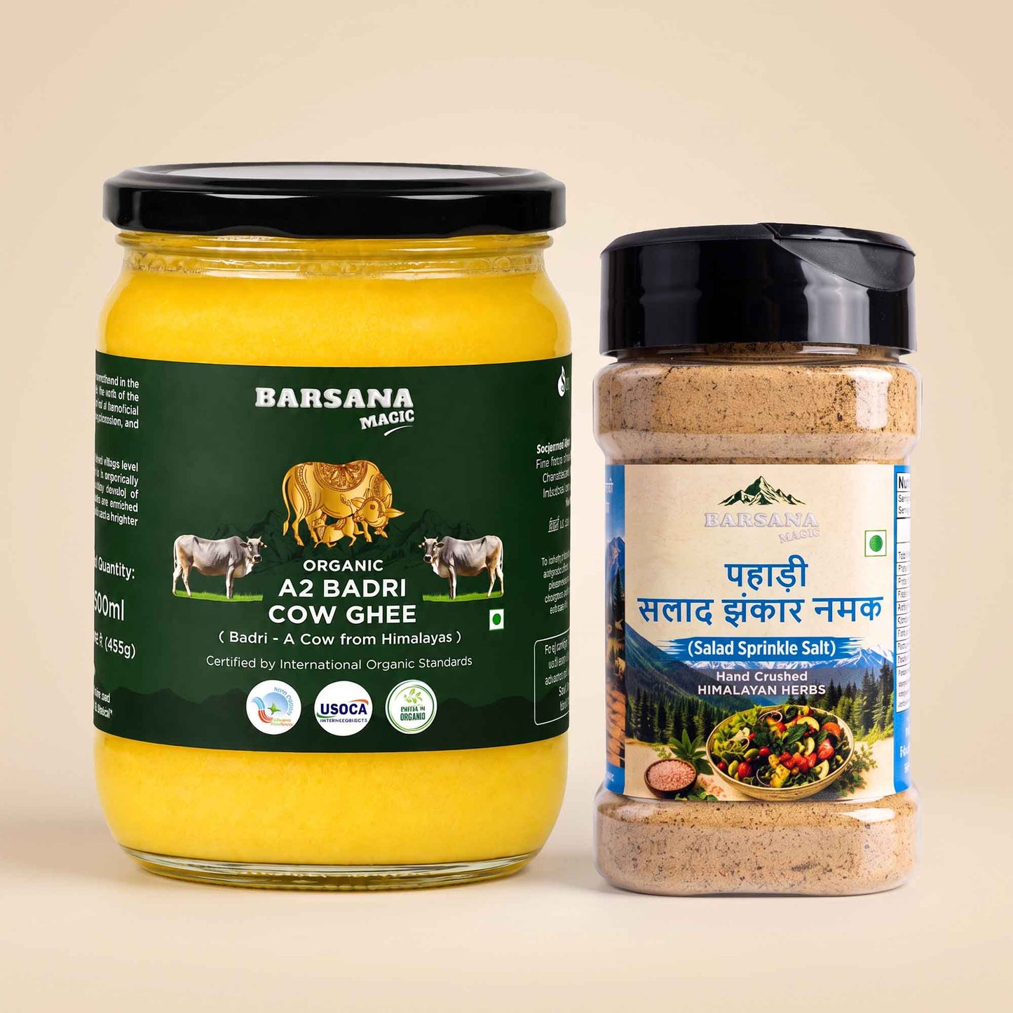 Organic A2 Badri Cow Ghee and Pahadi Salad Jhankar Namak Combo