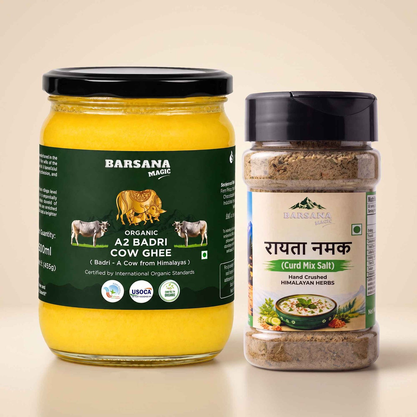 Organic A2 Badri Cow Ghee + Raita Namak Combo