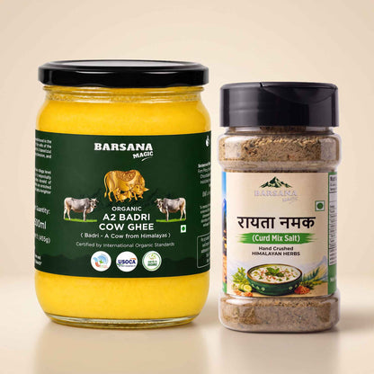 Organic A2 Badri Cow Ghee + Raita Namak Combo