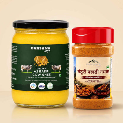 Organic A2 Badri Cow Ghee and Tandoori Pahadi Namak Combo