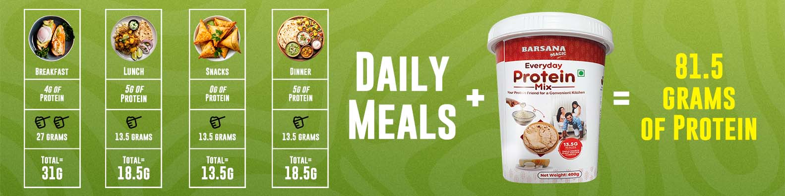 Barnana Magic and protein product with nutritional information on a green background