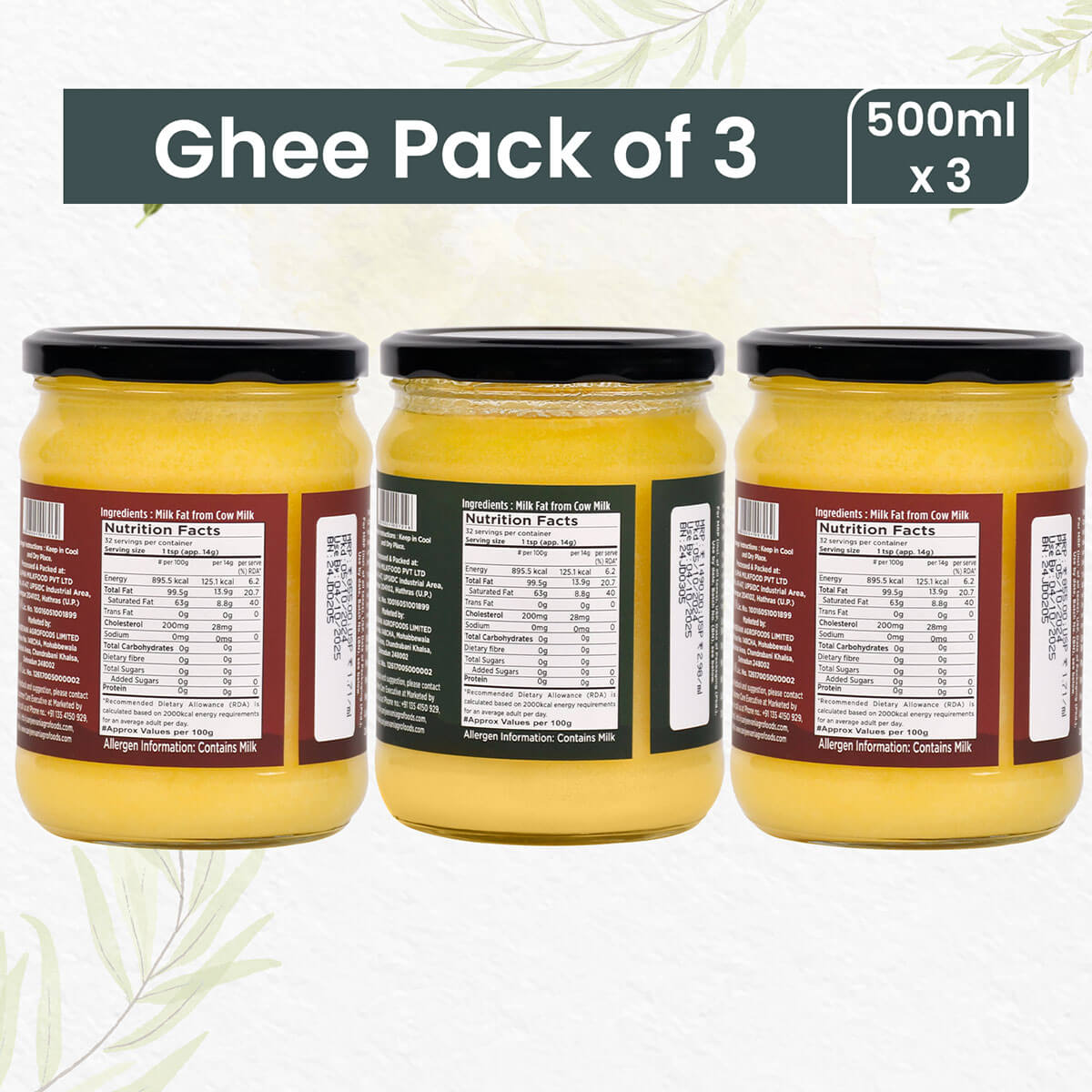 Organic A2 Badri Cow Ghee + Organic Bilona Cow Ghee 2 ( Pack of 3 )