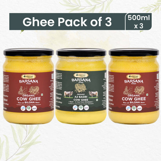 Organic A2 Badri Cow Ghee + Organic Bilona Cow Ghee 2 ( Pack of 3 )