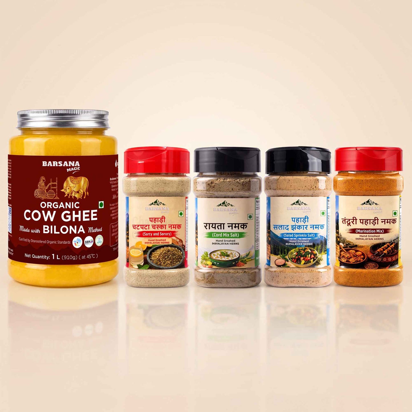 Organic Bilona Cow Ghee 1L + Himalayan Pahadi Namak Pack of 4