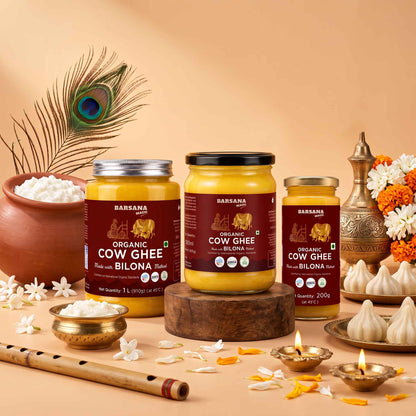 Organic Bilona Cow Ghee - Pack of 3 - 200g, 500ml, 1L