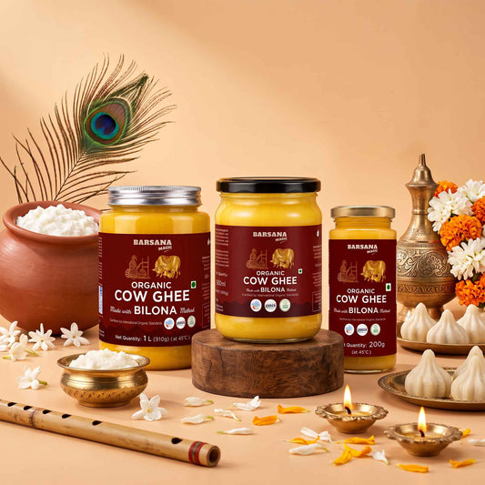 Organic Bilona Cow Ghee - Pack of 3 - 200g, 500ml, 1L