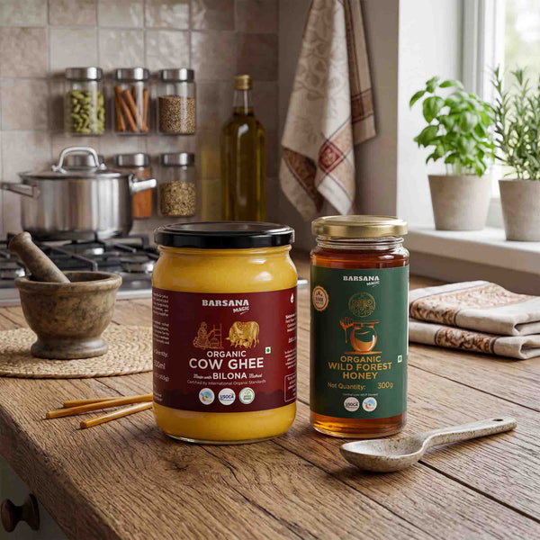 Organic Bilona Cow Ghee and Organic Wild Forest Honey (Pack of 2)