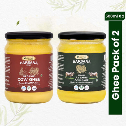 Organic A2 Badri Cow Ghee 500ML and Organic Bilona Cow Ghee 500ML (Pack of 2)