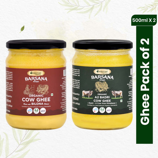 Organic A2 Badri Cow Ghee 500ML and Organic Bilona Cow Ghee 500ML (Pack of 2)